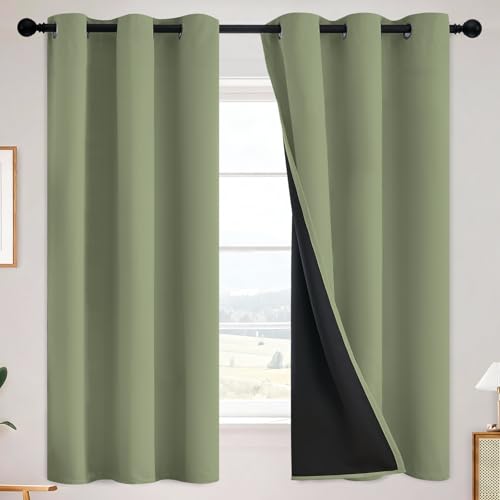 SimpleHome Sage 100% Blackout Curtains Room Darkening Living Room 63 Inch - Curtains for Bedroom,Thermal Insulated Grommet Window Drapes,Curtains for Living Room with Black Back,38 x 63 Inch,2 Panels