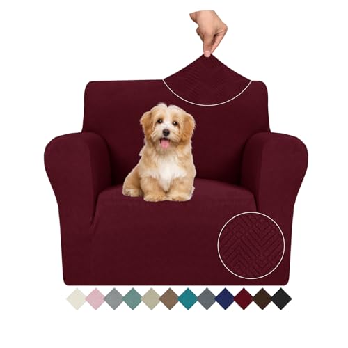 JIVINER Stretch Armchair Slipcovers, 1 Piece Chair Sofa Covers 1 Seater Couch Covers with Elastic Bottom for Kids, Pets (Small, Wine Red Rhomb)