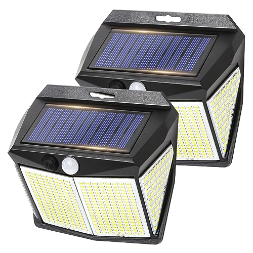 AGM Solar Power PIR Motion Sensor Wall Lights 412 LED Outdoor Garden Security Lamp with 3 Working Modes, IP65 Waterproof-2PCS