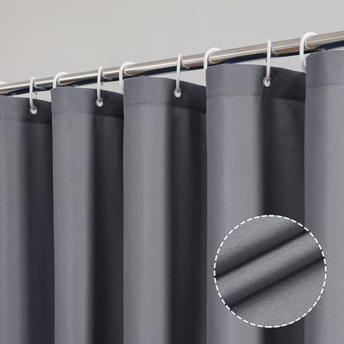 OVZME Zora Grey Shower Curtain for Bathroom, Fabric Shower Curtain - Soft Cloth & Hotel Spa Quality, Water Repellent Bath Curtain, Washable Shower Curtain Set with 12 Hooks, Grommet Top, 72Wx72L