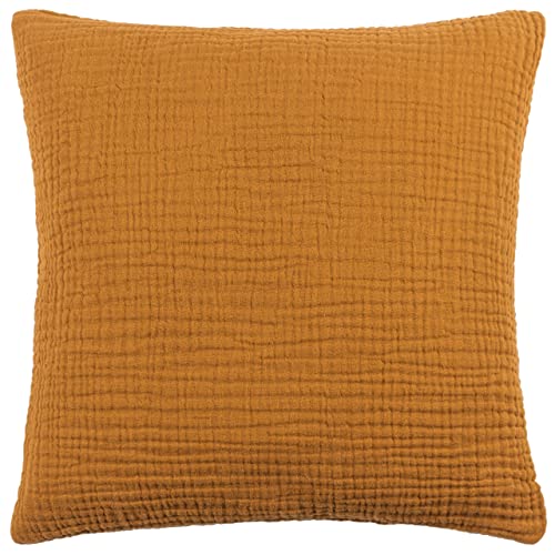 Yard furn Lark Cushion Cover – Soft Minimalistic Textured Muslin Cotton Decorative Case (Cumin – 45x45cm)