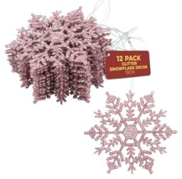 Festive Fix Snowflake Christmas Tree Decorations – Pack of 12 Pink Hanging Snowflakes 10 cm – Sparkling Xmas Tree Ornaments for Home & Outdoor Use, Winter Wonderland Holiday Décor