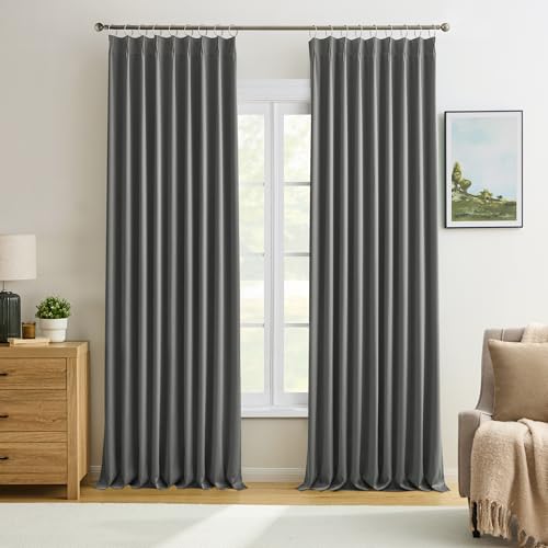 KEQIAOSUOCAI Grey Pinch Pleated Curtains Blackout 60x102 2 Panels