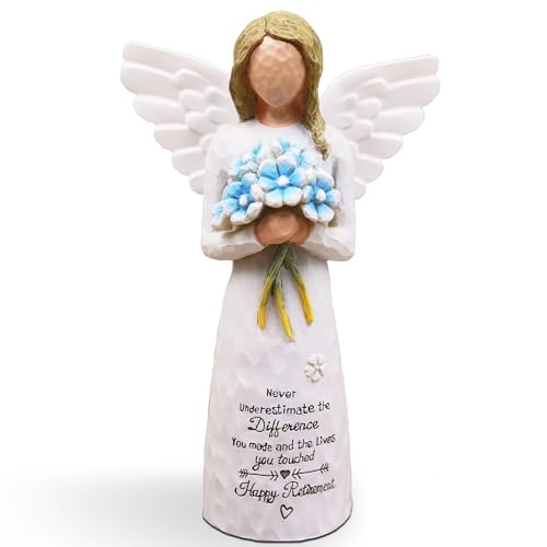 AUKEST Retirement Gifts for Women - Retirement Gift for Woman, Retirement Party Decorations, Retired Gifts for Women Coworkers Friends, Baptism Gifts for Girl - 5.1??? Angel Figurine (Blue)