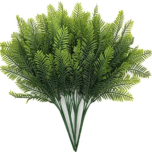 Artificial Boston Fern Plants Decor, PASYOU Fake Shrubs Greenery Leaves Plant Bamboo UV Resistant for Outdoors Indoor Hanging Planter Front Porch Garden Farmhouse Decoration 4 Pack
