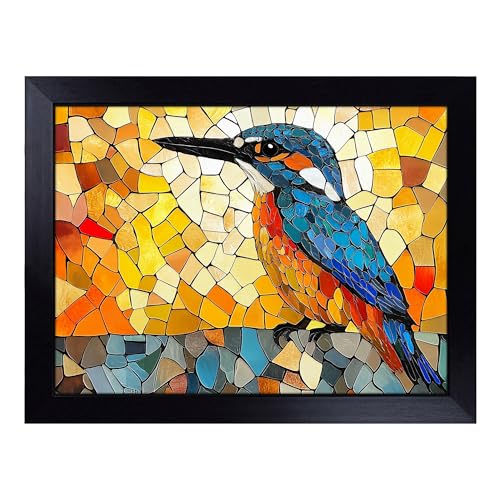 Lap Tray with Bean Bag Cushion, Kingfisher Graphic - Handmade in the UK, Raised Wooden Edge, Padded Cushion, Heat-Resistant Wipe-Clean Surface, for Meals, Laptops and Crafts