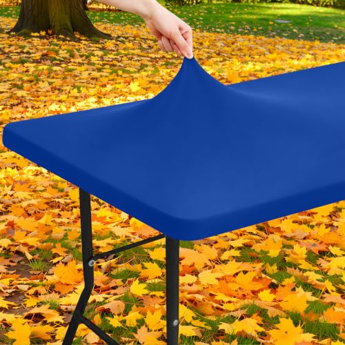 "Moosfor Picnic Spandex Table Cloth, Elastic Fitted Stretch Tablecloths for 6 Foot Rectangle Table, Washable Patio Table Cover for Dining, Camping, Banquet and Parties (Blue, 30""x72"")"