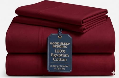 Good Sleep Bedding 100% Egyptian Cotton Sheets Queen Size, 4 Piece Silky Sateen Weave Queen Bed Sheets, Ultra-Soft & Durable Hotel Luxury, 16 Inch Deep Pocket Queen Sheets - Burgundy
