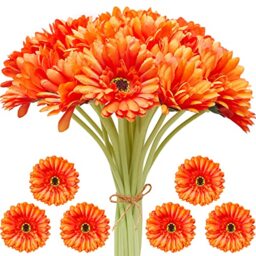 Hanaive 20 Pcs 20 Pcs Artificial Daisies Flower Fake Gerbera Daisy Faux Bouquet African Daisy Flower Artificial Flowers for Wedding Bridal Bouquet Party Home Kitchen Table Centerpiece (Orange)