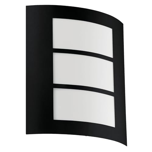 EGLO Outdoor Wall Light City, External Porch Lighting, Waterproof Outside Lamp Made of Black Galvanized Steel and White Plastic, E27 Socket, IP44