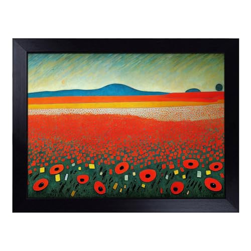 Lap Tray with Bean Bag Cushion, Graceful Poppy Field Flowers - Handmade in the UK, Raised Wooden Edge, Padded Cushion, Heat-Resistant Wipe-Clean Surface, for Meals, Laptops and Crafts