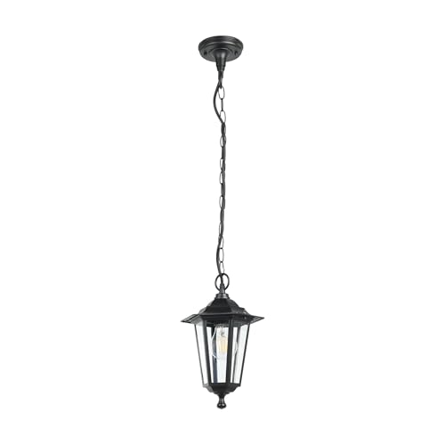 Eglo Latern 4 Outdoor Hanging Light, 6 Panel Lantern Made of Cast Aluminium and Glass, Colour: Black, Socket: E27, IP44