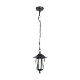 Eglo Latern 4 Outdoor Hanging Light, 6 Panel Lantern Made of Cast Aluminium and Glass, Colour: Black, Socket: E27, IP44