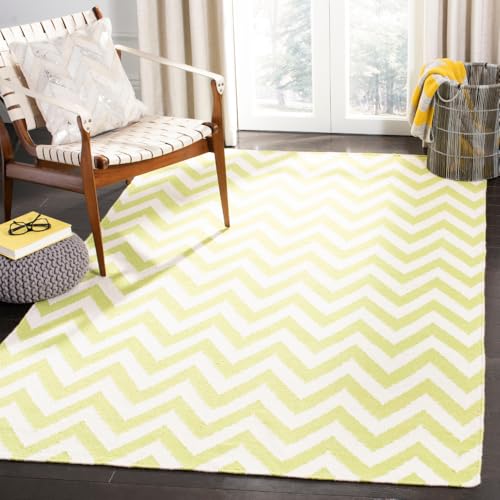 Safavieh Contemporary Indoor Flatweave Rectangle Area Rug, Dhurrie Collection, DHU557, in Green / Ivory, 122 X 183 cm for Living Room, Bedroom or Any Indoor Space
