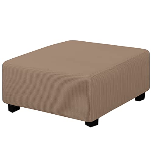 Easy-Going Stretch Square Ottoman Cover 40x40x15 inch Folding Storage Stool Furniture Protector Soft Rectangle slipcover with Elastic Bottom Camel