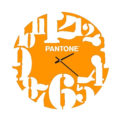 Pantone by Homemania Homemania Round Wall Decoration Clock for Living Room Kitchen Office Orange White Metal 40 x 0.15 x 40 cm, Dimension du Produit: L40xP0,15xA40 cm, 0,9 kg