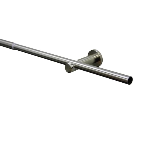 GARDINIA Sol Curtain Pole Set, 1-Track Complete Curtain Set Including Mounting Material, Extendible Curtain Rod, Diameter 16/19 mm, 120-210 cm, Metal, Stainless Steel Look