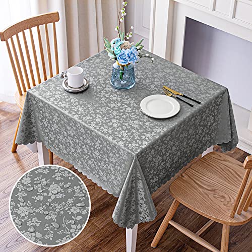 "smiry Square Table Cloth, Waterproof Heavy Duty Vinyl Tablecloths, Wipeable Washable Table Cover for Kitchen and Dining Room (Grey, 54"" X 54"")"