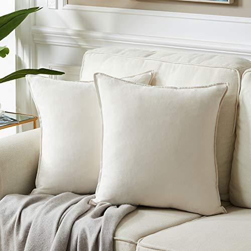 Fancy Homi 24x24 Pillow Covers, Pack of 2 IvoryThrow Pillow Covers, Super Soft Faux Suede Square Solid Cream Cushion Cover for Couch Sofa Bedroom Living Room 60x60 cm