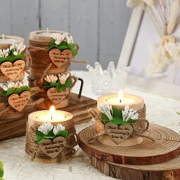 Lallisa 12 Pcs Set of Wooden Tealight Candle Holders, Wedding Favors for Guests, Rustic Wedding Shower Decorations, Thank You Gifts, Bridal Shower Favors, Tea Party Centerpieces, Light Brown