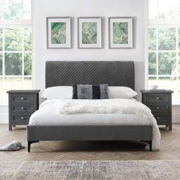 Julian Bowen Sanderson Bed, King, Velvet, Grey - W160 x D220cm