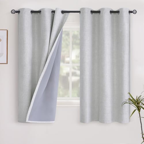 YoungsTex Linen Blackout Curtains 40 Inches Long for Bedroom, Full Light Blocking Short Drapes with Grommet Thermal Insulated for Living Room Bathroom Kitchen, Birch, 2 Panels, 42 X 40 Inch