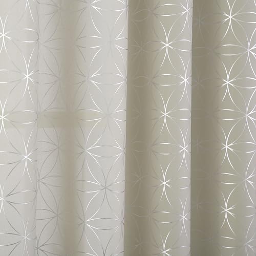 "Taisier Home Silver Printing Grommet Top Style Curtains,Metallic Moroccan Tile Foil Print Beige Drapes,Light Filtering Window Treatment for Bedroom Living Room 52"" Wx84 L 2 Panels"