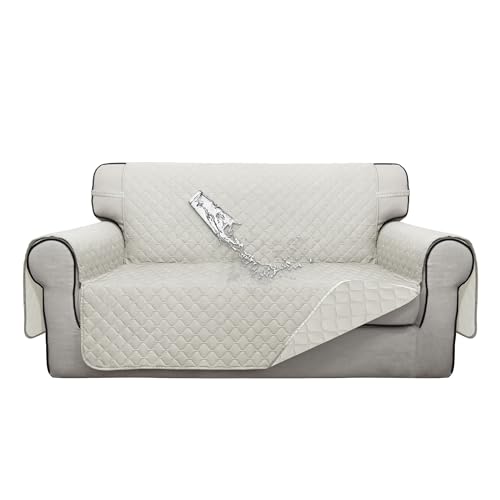 ISSUNTEX Double Protection 100% Waterproof Loveseat Sofa Covers for Living Room, Couch Covers for 2 Cushion Couch Sofa, Reversible Furniture Protector Sofa Cover for Dogs (Loveseat, Ivory/Ivory)