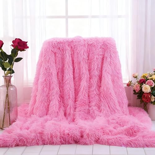 "Myru Plush Super Soft Blanket Bedding Sofa Cover Furry Fuzzy Fur Warm Throw Qulit Cozy Couch Blanket for Winter (51""x63"", Pink)"