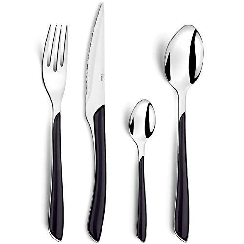 Amefa ECLAT 16 Piece Cutlery Set for 4 ??? Gloss Black Handles ??? 18/0 Stainless Steel ??? Mirror Polished Finish ??? Bold Contemporary Design ??? Dishwasher Safe