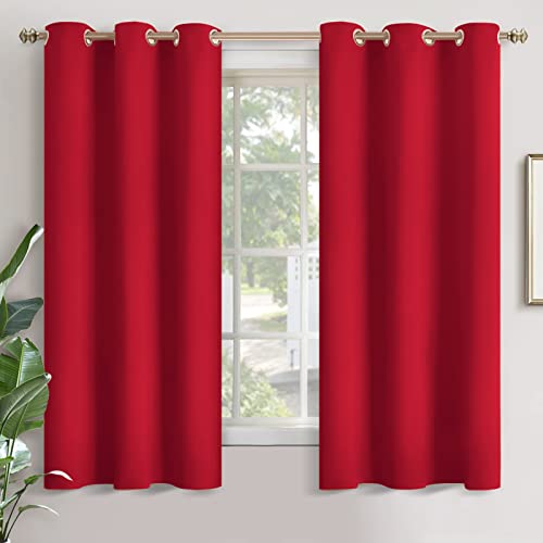 YoungsTex Blackout Curtains for Bedroom - Thermal Insulated with Grommet Top Room Darkening Noise Reducing Curtains for Living Room, 2 Panels, 42 x 63 Inch, Red