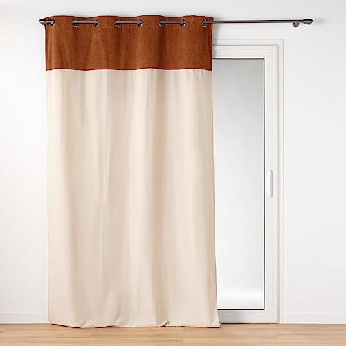 Douceur d'Intérieur, Tessa Curtain with Eyelets (140 x 240 cm) Camel, Polycotton and Plain Terry Top