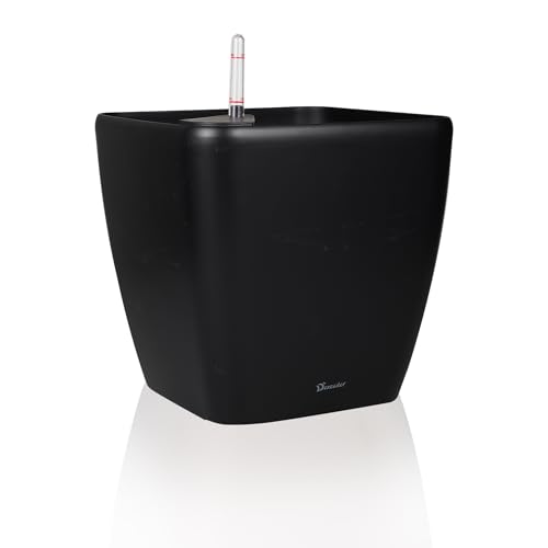 Dexceder 13x12 Self Watering Planter with Wheels Indoor Outdoor, Inner Mat Design, Thickened Large Floor Standing Flower Plant Pot with Water Level Indicator (Black Matte)