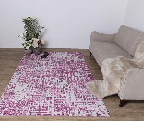 Asiatic Edits Low Pile Abstract Fuschia Pink Indoor Rug for Living room, Bedroom, Conservatory, Hallway, Large Area, Easy to Clean, Area Rugs - Non Shedding 160x230cm