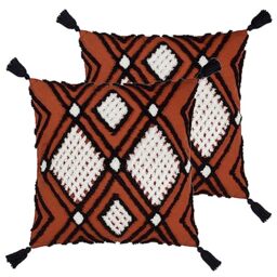 furn. Aquene Tufted Tasselled Feather Filled Cushion - Twin Pack, Brick/Black, 50 x 50cm