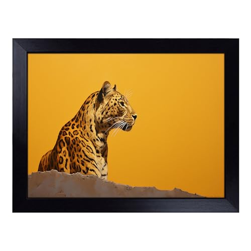 Lap Tray with Bean Bag Cushion, Leopard Minimalism - Handmade in the UK, Raised Wooden Edge, Padded Cushion, Heat-Resistant Wipe-Clean Surface, for Meals, Laptops and Crafts