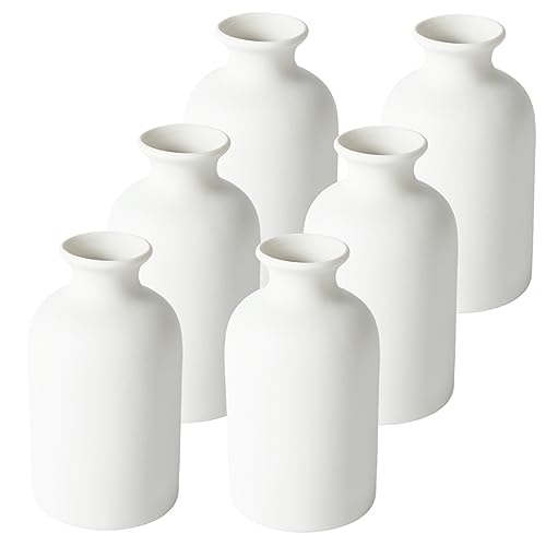 YANLING 6 Pcs White Vase Ceramic Vases for Home Decor, 5.6 inch White Ceramic Vases for Centerpieces Small Boho Vases, Pampas Grass Vases Table Vase for Dried Flowers Decor