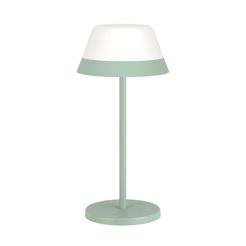 Eglo LED Outdoor Table lamp Meggiano, dimmable Camping lamp, Cordless Outside Garden Light with Hanging lampshade, USB, Plastic in White and Green, Warm White, RGB, IP54