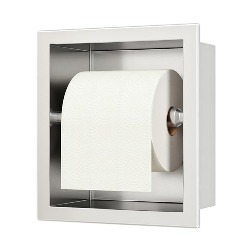 Neodrain Recessed Toilet Paper Holder - 304 Stainless Steel Built-in Wall Mount Bathroom Tissue Dispenser for Mega Rolls (Brushed)