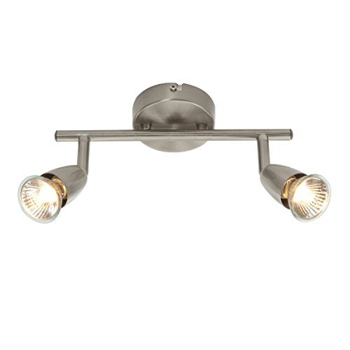 Amalfi 2 Way Adjustable Bar Spotlight Fixture - IP20 Semi Flush Ceiling Light - GU10 LED Compatible Spotlight Lamp - Residential and Commercial Dimmable Light Fitting - Satin Silver Finish