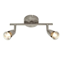 Amalfi 2 Way Adjustable Bar Spotlight Fixture - IP20 Semi Flush Ceiling Light - GU10 LED Compatible Spotlight Lamp - Residential and Commercial Dimmable Light Fitting - Satin Silver Finish