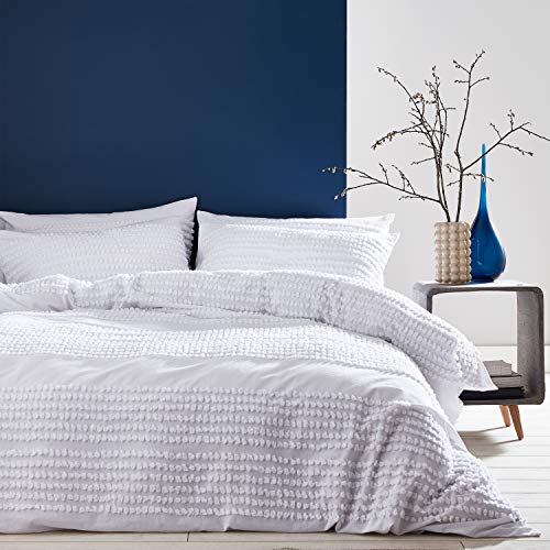 Bianca Malmo Cotton Tufted Bands Double Duvet Set White ,BD/52518/R/DQS/WH