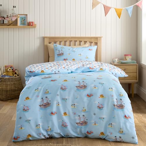 Belle & Boo Pirates Reversible Cotton Double Duvet Cover Set with Pillowcases Blue