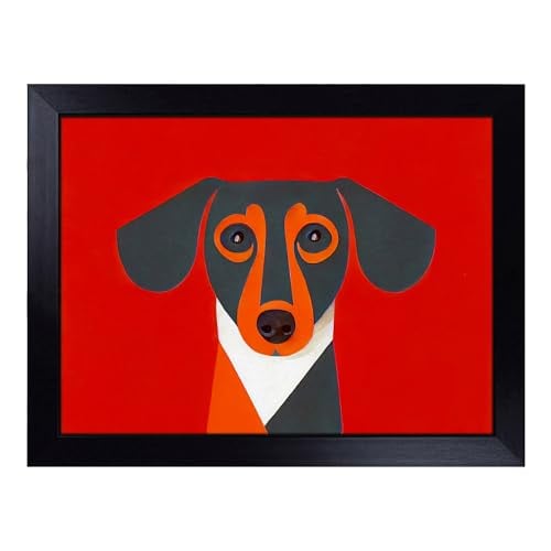 Lap Tray with Bean Bag Cushion, Dachshund Unique Art - Handmade in the UK, Raised Wooden Edge, Padded Cushion, Heat-Resistant Wipe-Clean Surface, for Meals, Laptops and Crafts