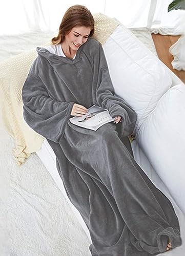 Atout Ciel Fleece Blanket with Sleeves, 140 x 170 cm, Grey