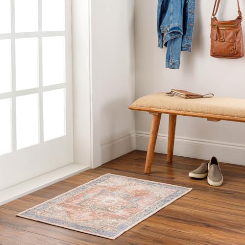 Livabliss Lana Rodas Washable Runner 60x90 cm, Hallway & Kitchen, Vintage Boho Style, Easy Care, Burnt Orange Brown Dark Blue