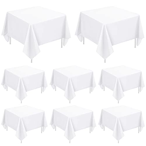 FXKS 8 Pack White Polyester Tablecloth 52 x 52 Inch Square Table Cloth for Square or Round Tables, Washable Stain and Wrinkle Resistant Table Cover for Wedding Banquet Reception Dining