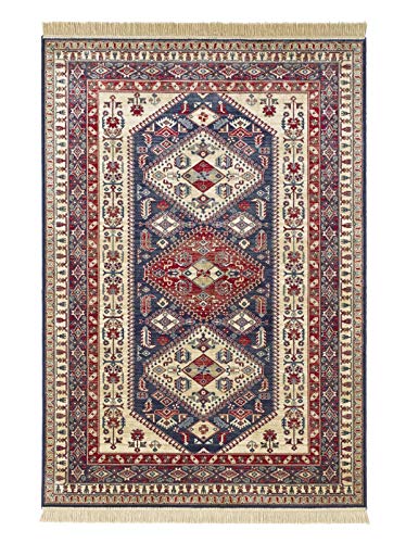 Mint Rugs Cult Rug Living Room Rug Classic Velvet Rug with Fringes Oriental for Living Room Kitchen Hallway or Bedroom Tightly Woven Synthetic Fibre Blue 120 x 170 cm