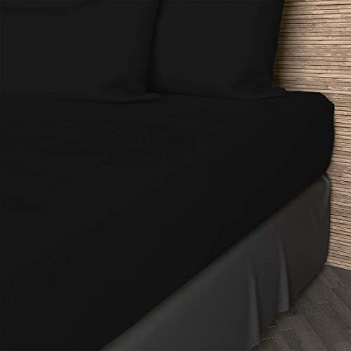 Soleil d'ocre, Plain Cotton Fitted Sheet, 57 Thread Count, 200 x 200 cm, Black