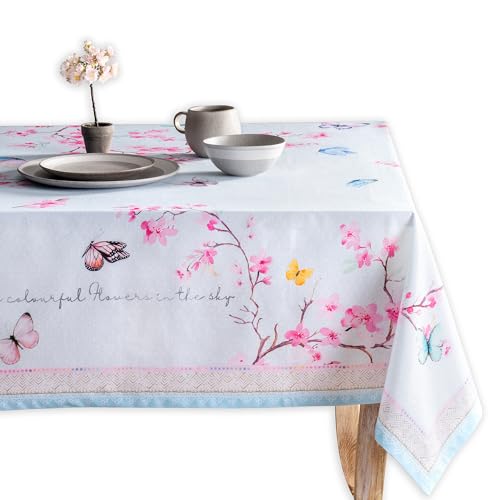 Maison d' Hermine Table Cloth Rectangle Table 100% Cotton 54 x 72 Inches Tablecloth Reusable Decorative for Dining Room, Farmhouse, Home, Party, Festive & Wedding Spring Summer - Blossoms in Spring